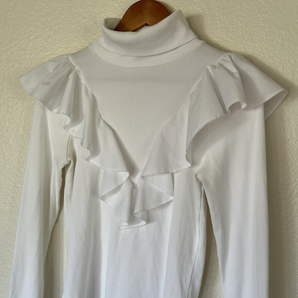 Veronica Beard Avalon White Ruffled Rib Knot Turtleneck Size small - Picture 3 of 7